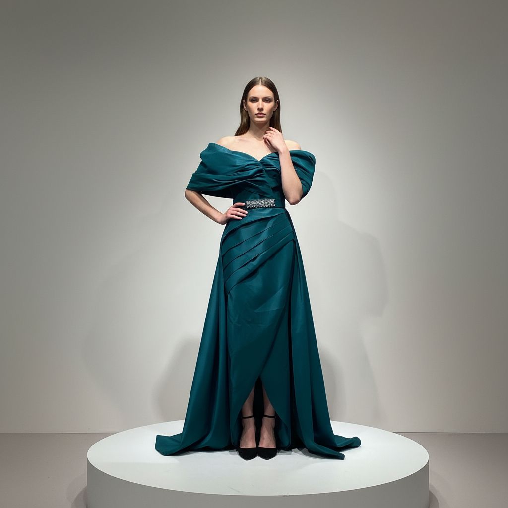 Vestido largo corte recto, color verde. Talla M