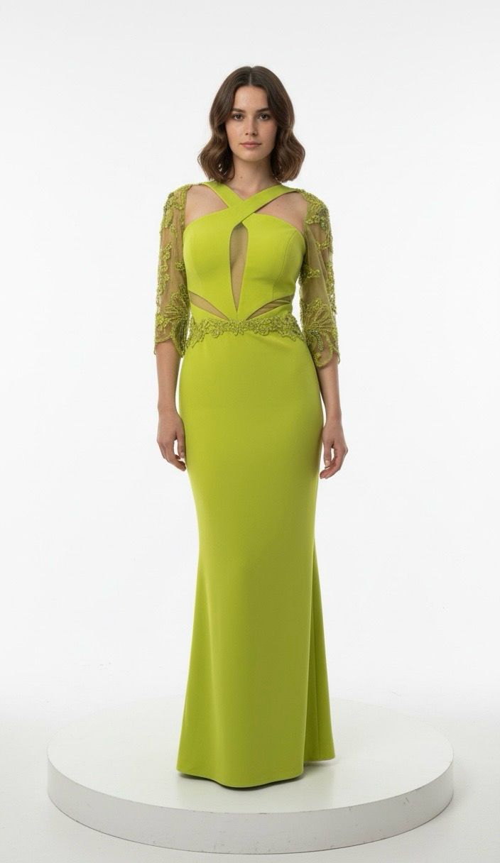 VESTIDO LARGO 	COLOR	VERDE	(GREEN)	DE	TALLA:	44	EU	/	12	US