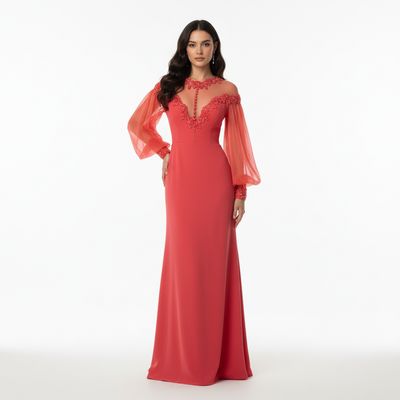 Vestido Largo,	Coral	,Talla	48