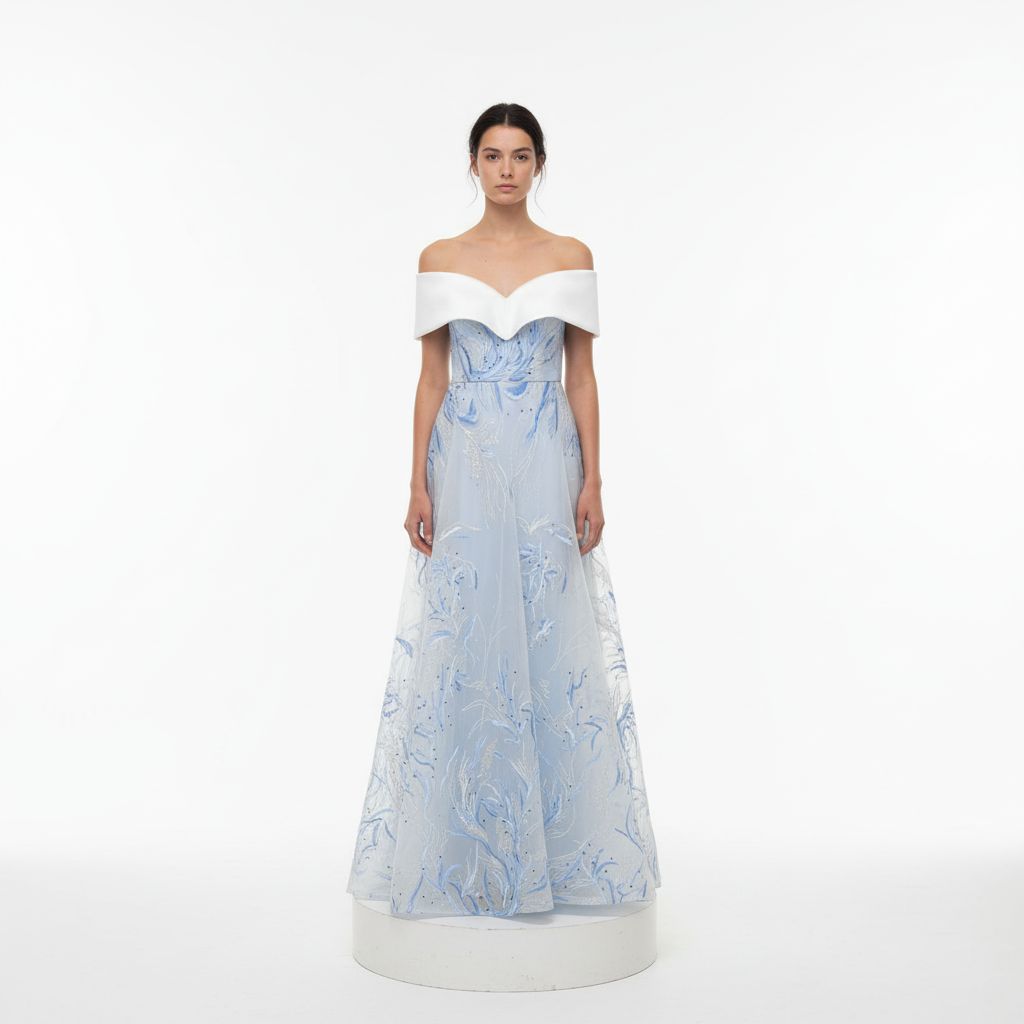 VESTIDO LARGO 	COLOR	CELESTE	TALLA:	46	EU	o	14	US