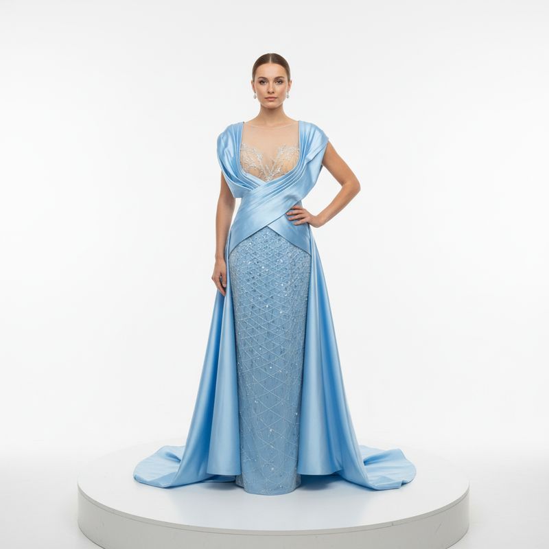 Vestido Largo Color Celeste Talla 46/14