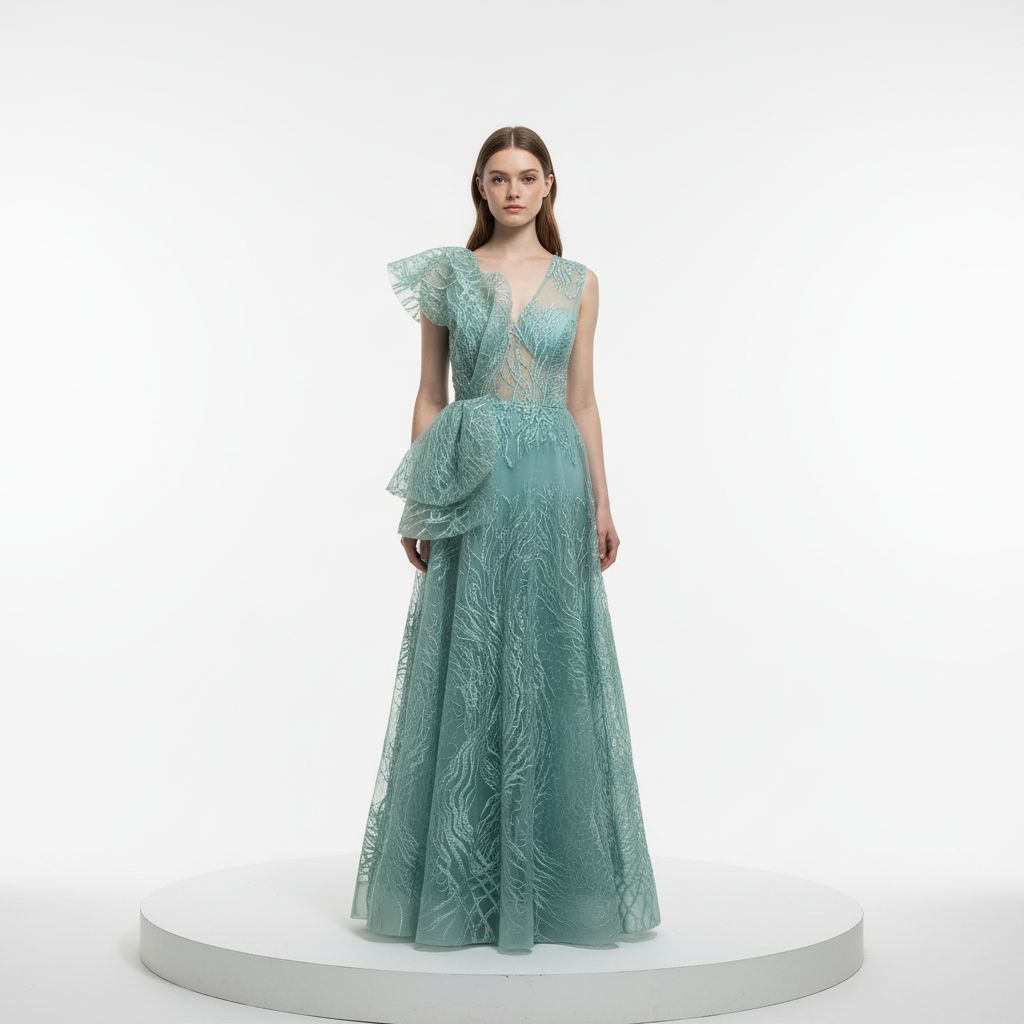 VESTIDO LARGO COLOR VERDE MENTA TALLA 44