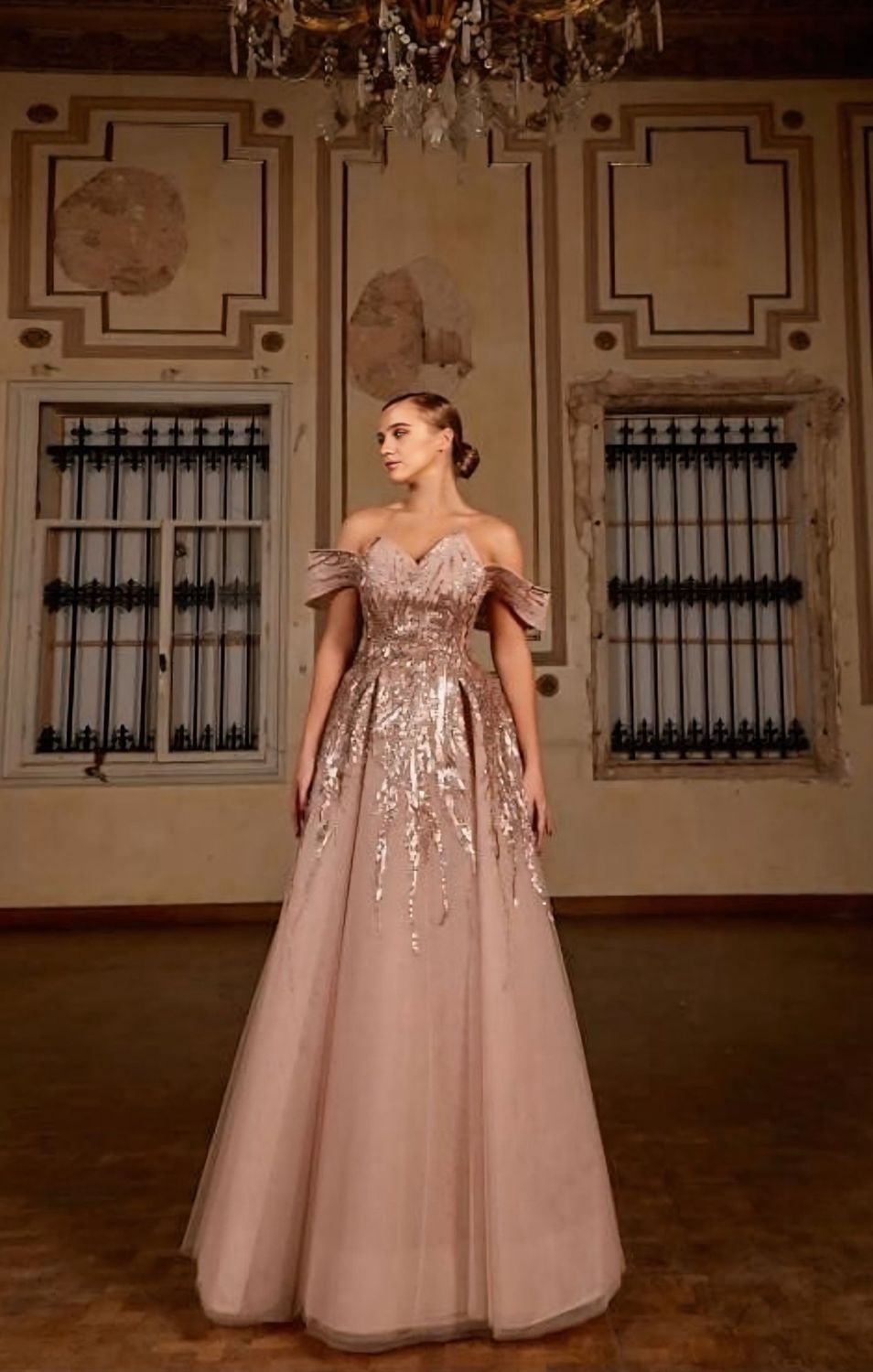 VESTIDO LARGO 	COLOR	ROSADO	ROSE GOLD	DE	TALLA:	44	EU	/	12	US