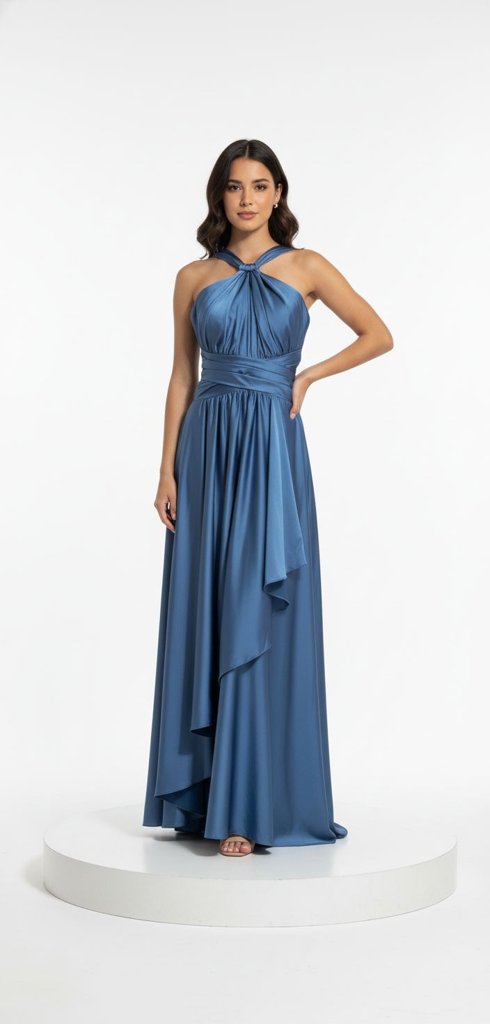 Vestido Largo,	Celeste	,Talla	42