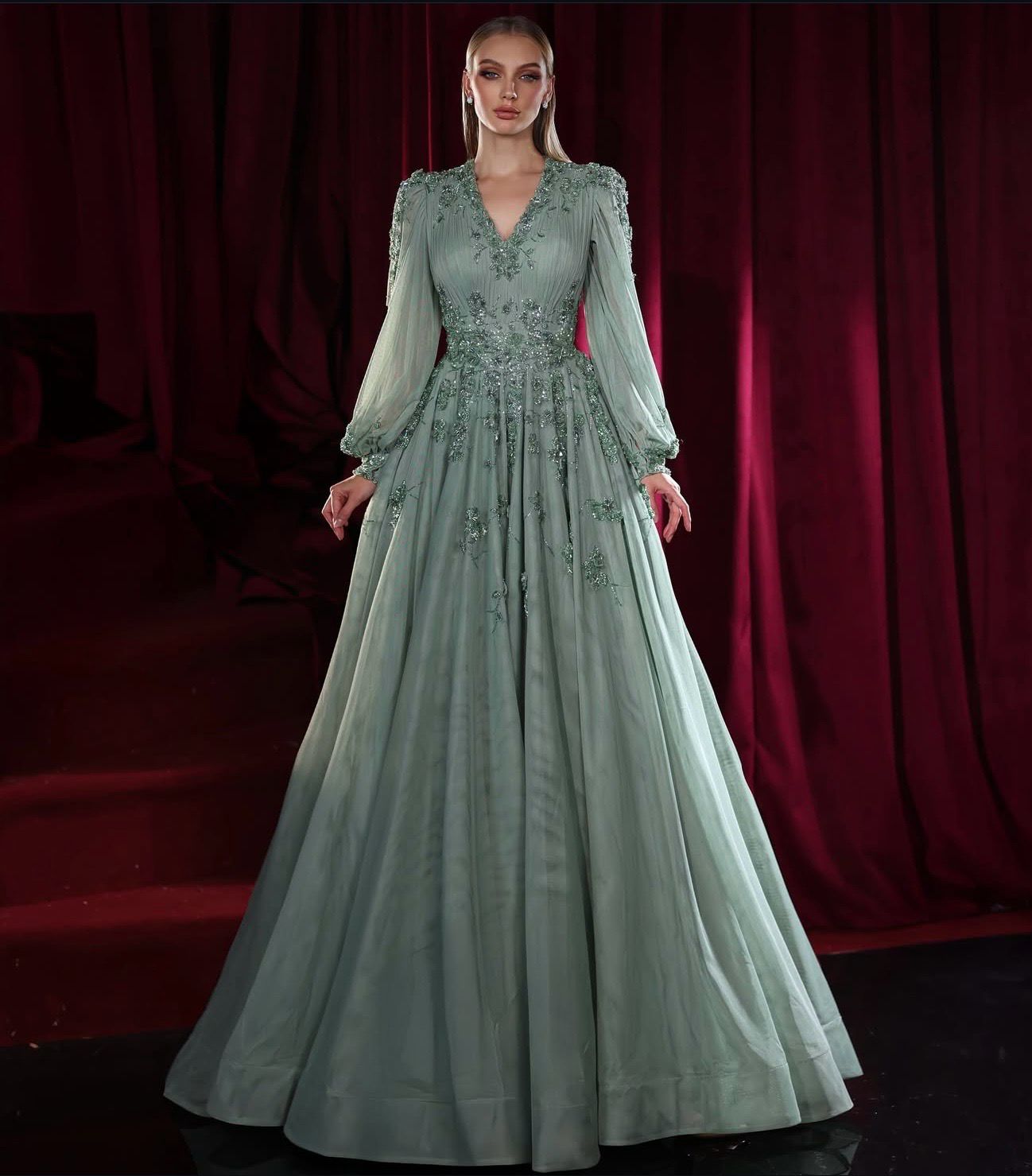 Vestido Largo Color Verde Talla 14