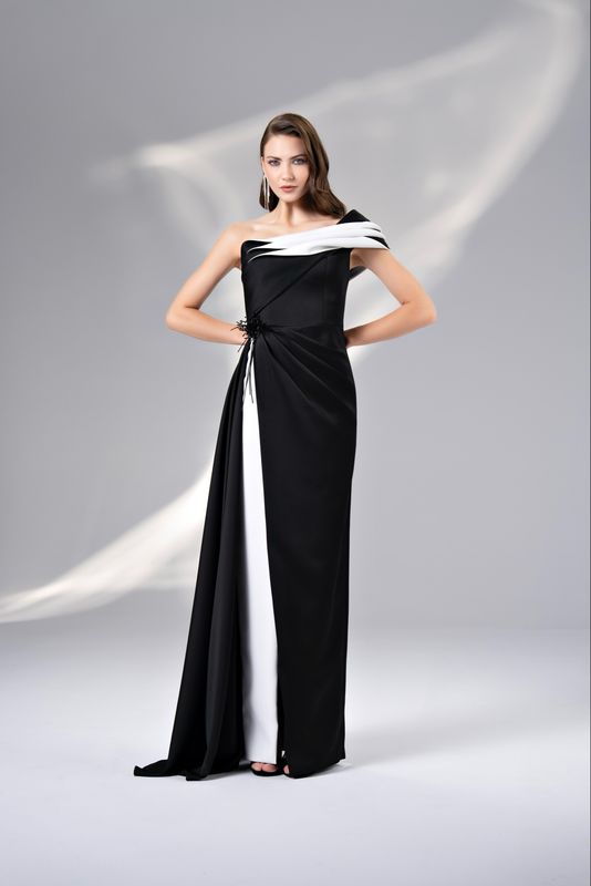 Vestido Largo Color Black/White Talla 42