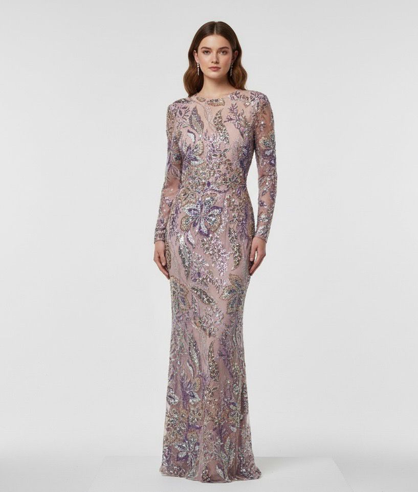 Long sleeved sequin gown
