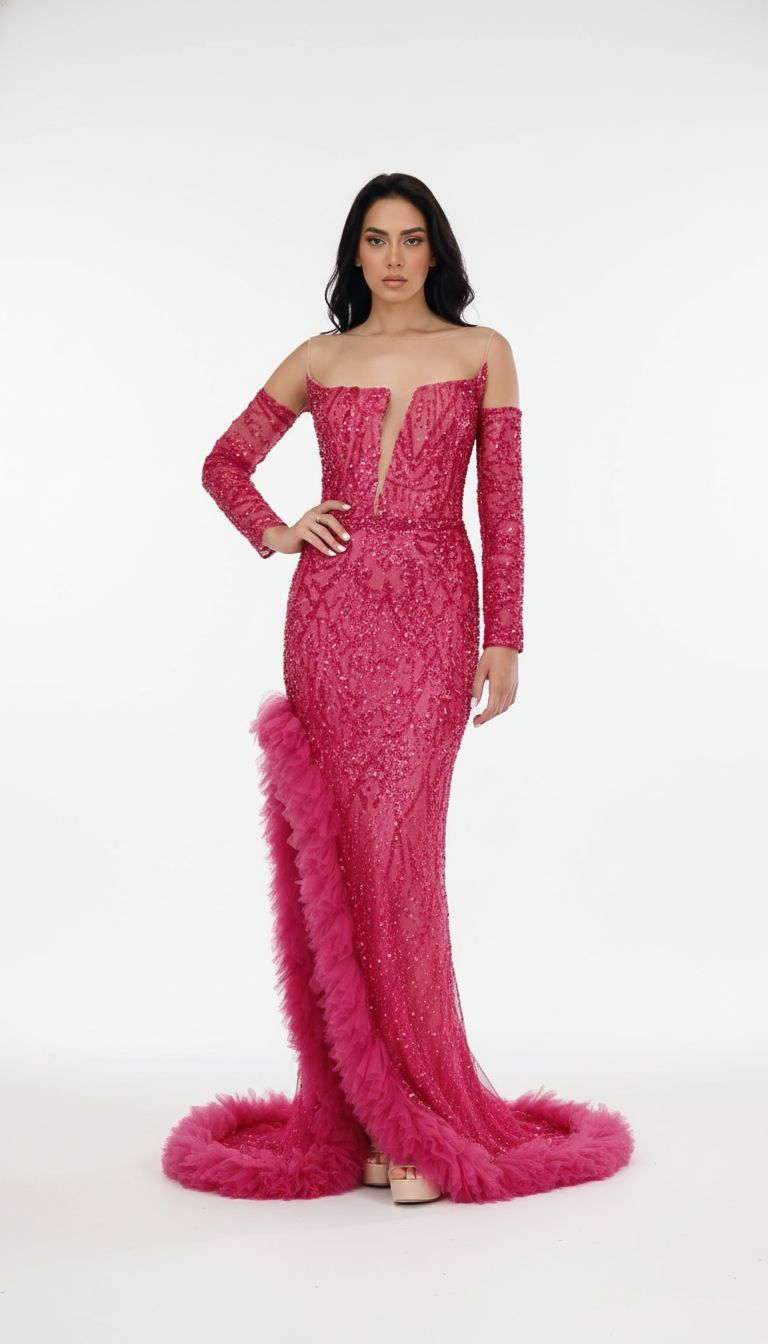 Off shoulder- Fucsia Gown