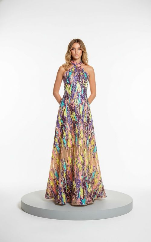 Multicolor sequin gown