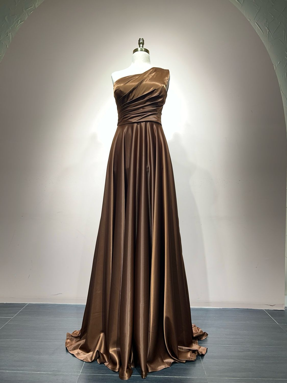 Satin One Shoulder- Brown Dress