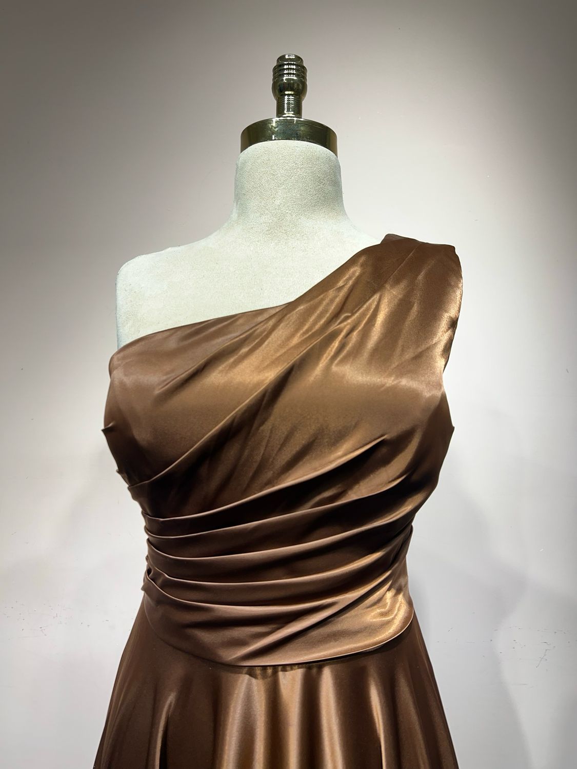 Satin One Shoulder- Brown Dress