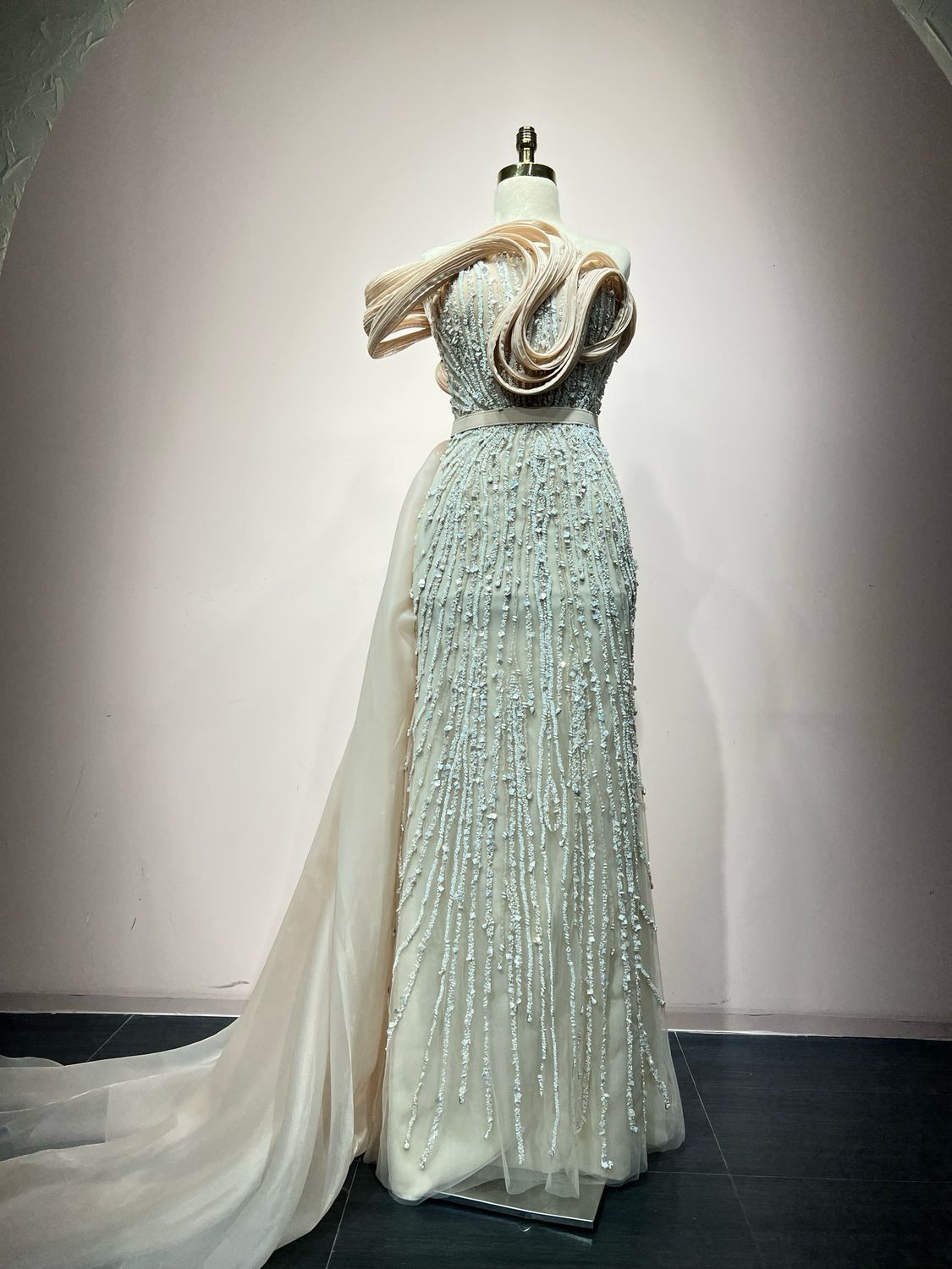 Mermaid Gown With Embroidered Tulle And Organza Overskirt