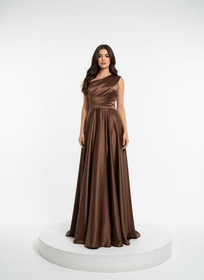 Satin One Shoulder- Brown Dress