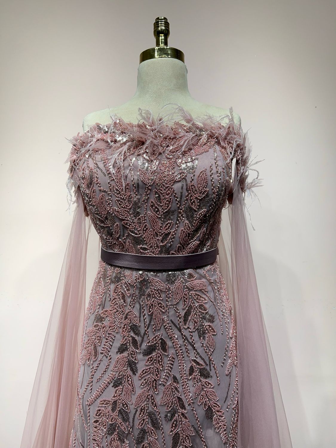 Blush off-shoulder gown