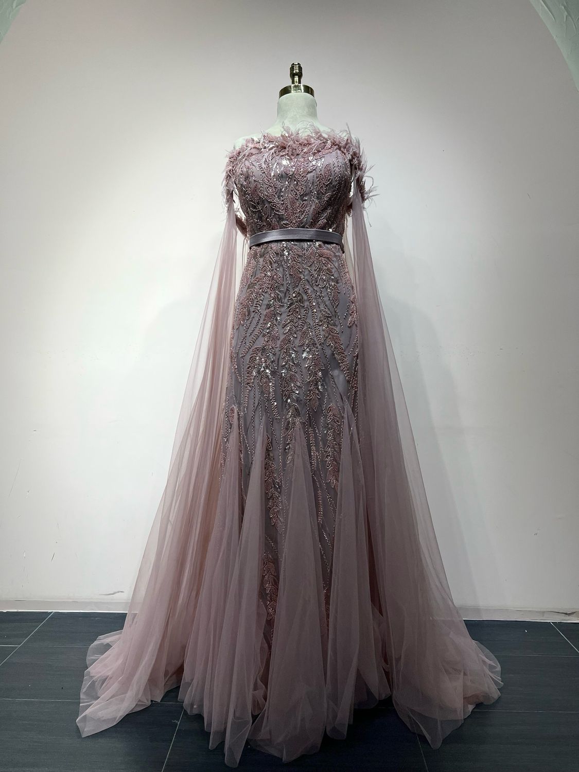 Blush off-shoulder gown