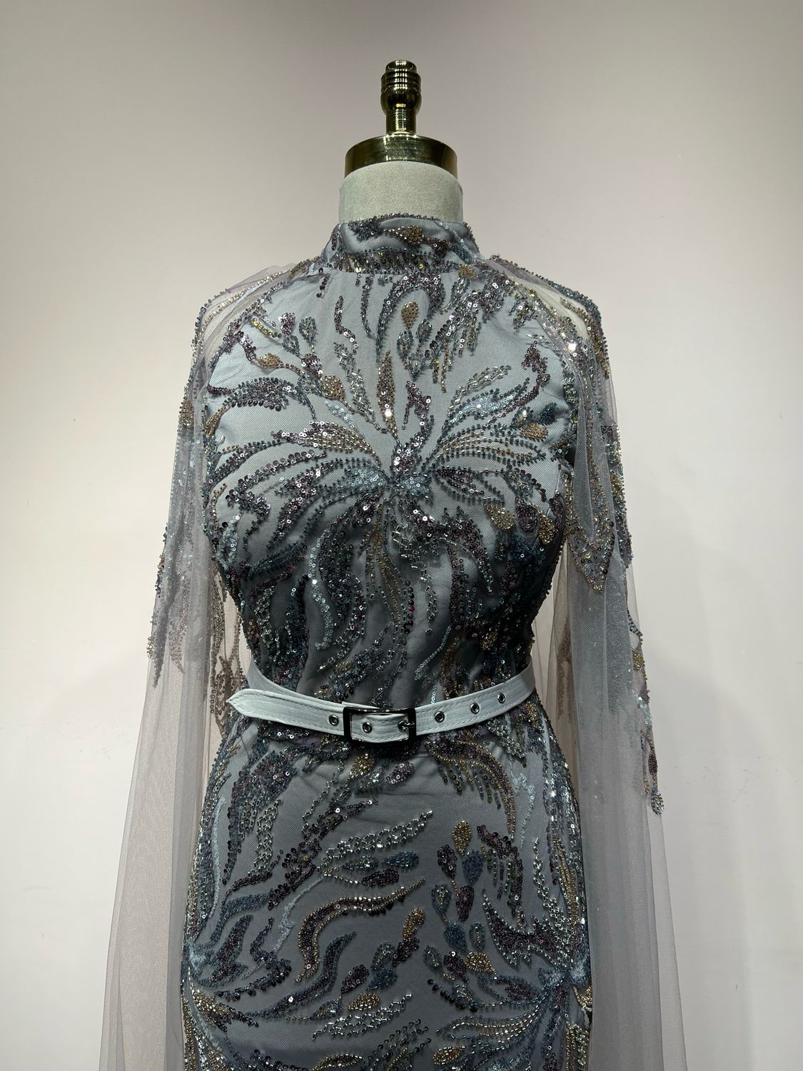 Bronze Cape-Sleeve Gown