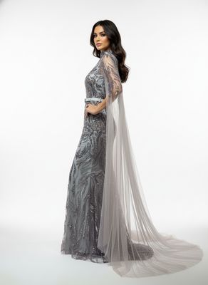 Bronze Cape-Sleeve Gown