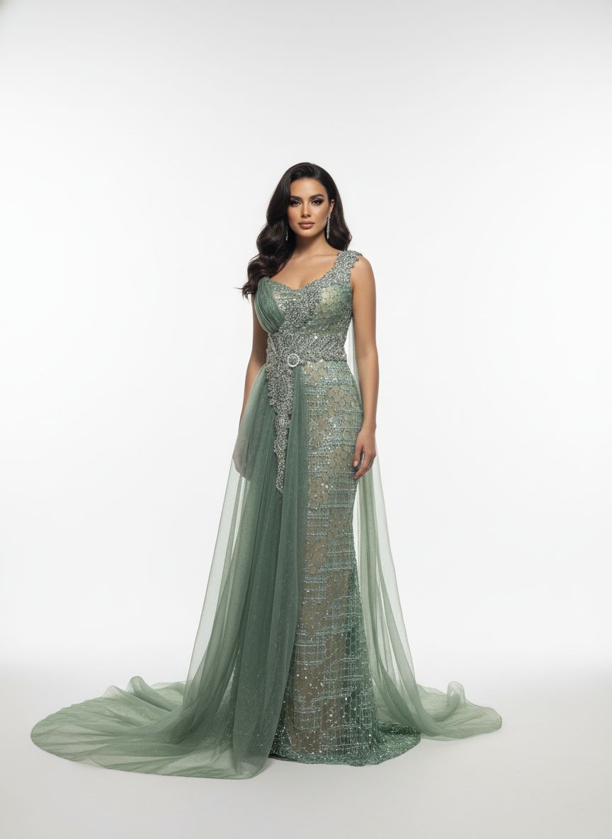 Olive Green Evening Gown