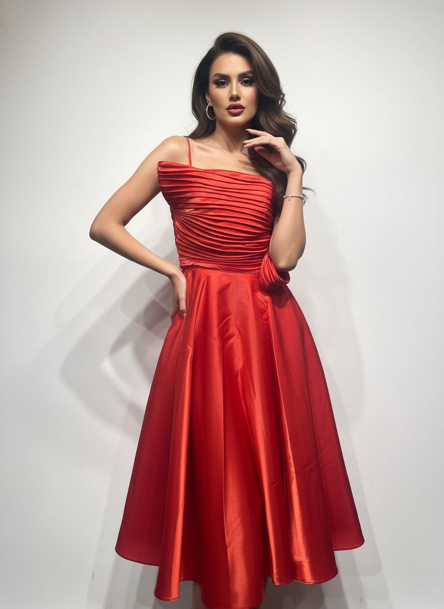 Bright Red Midi Dress