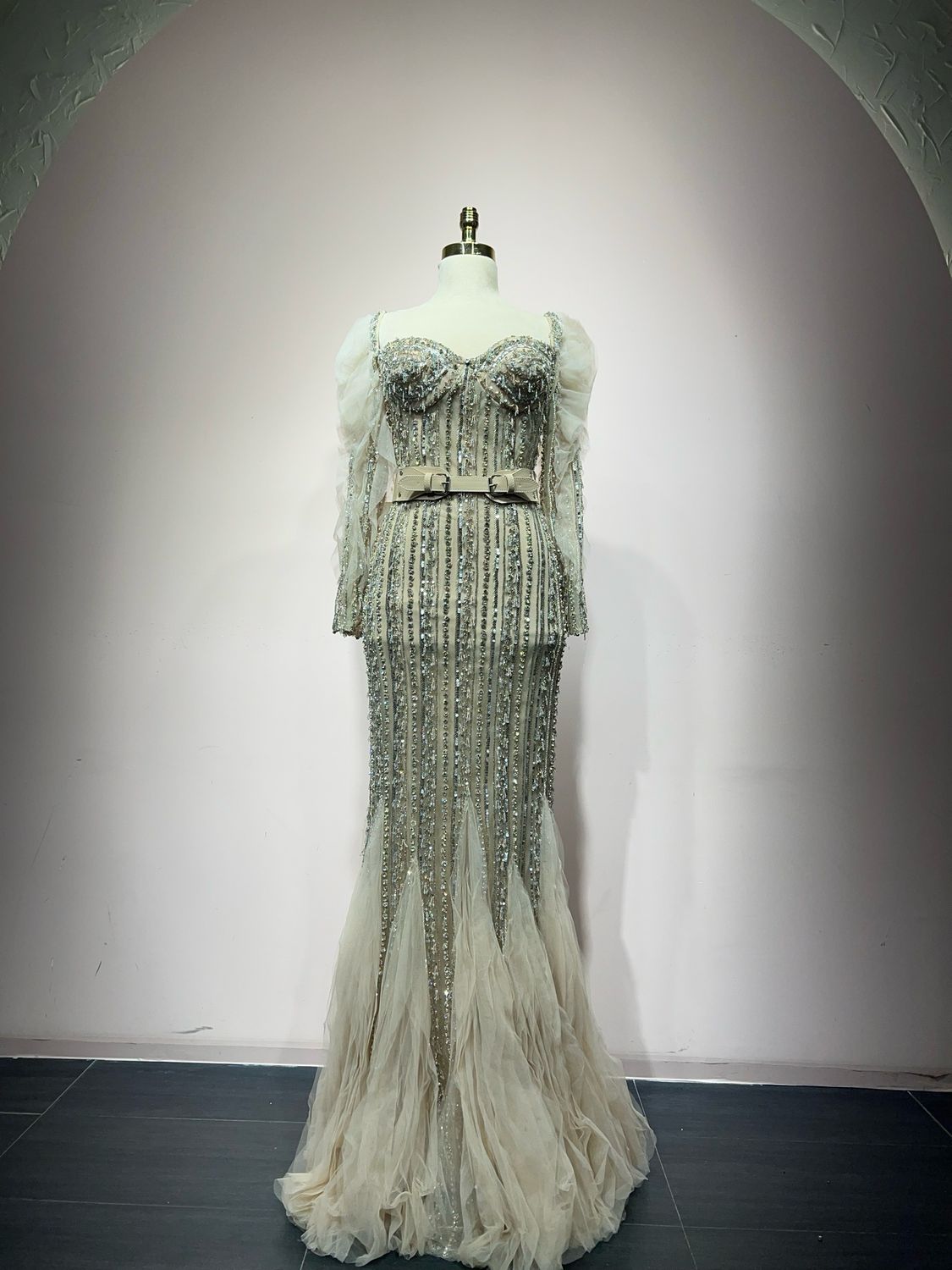 Embroidered Tulle Gown