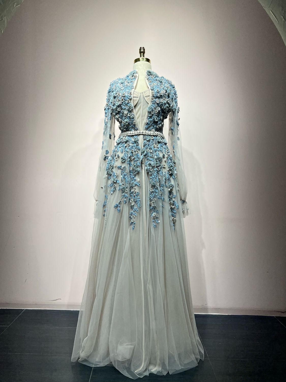 Embroidered A-Line Tulle Gown