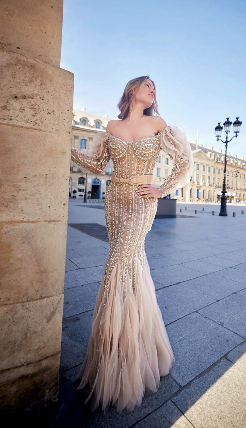 Embroidered Tulle Gown