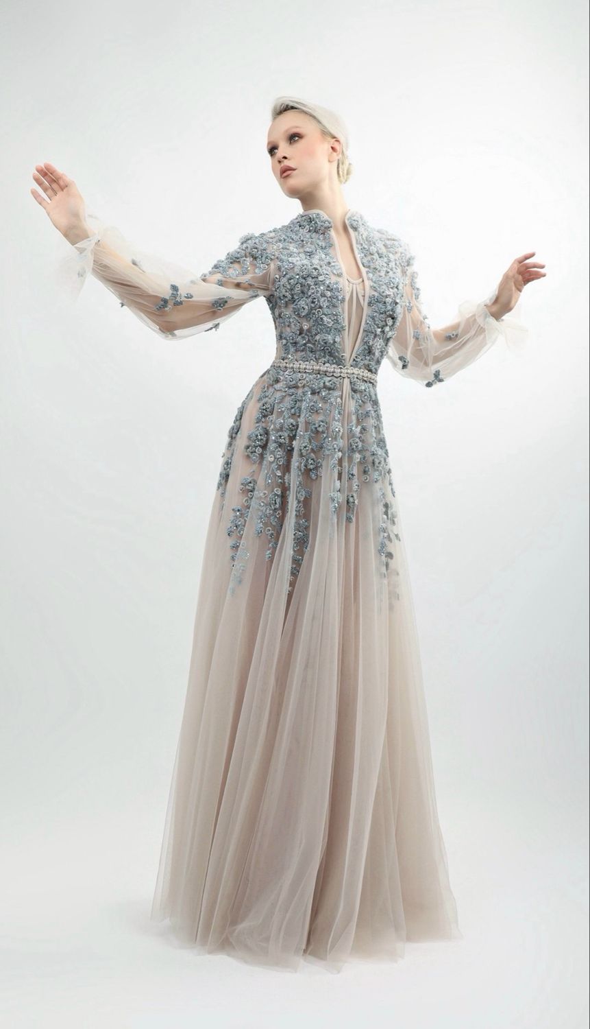 Embroidered A-Line Tulle Gown