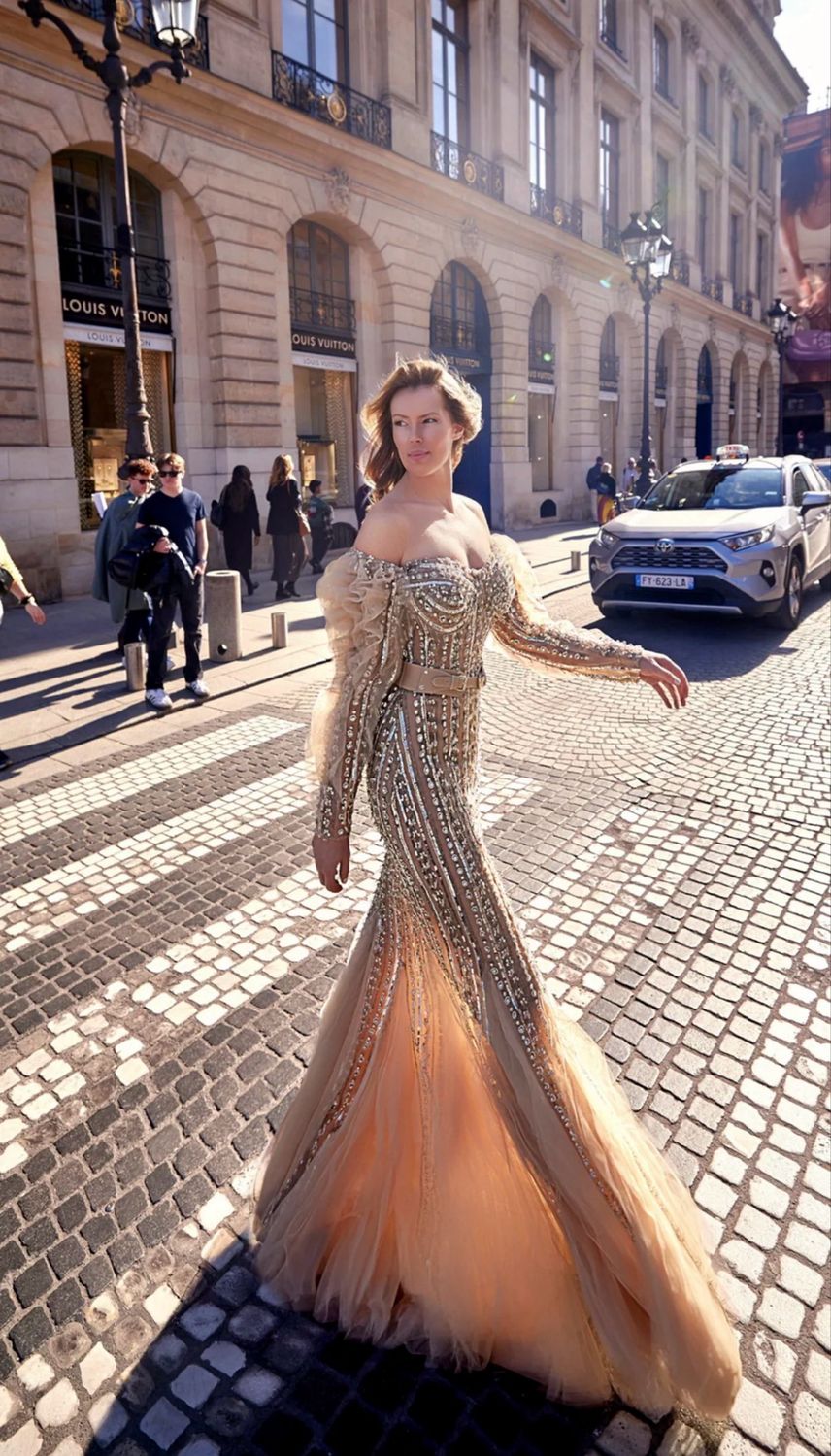 Embroidered Tulle Gown