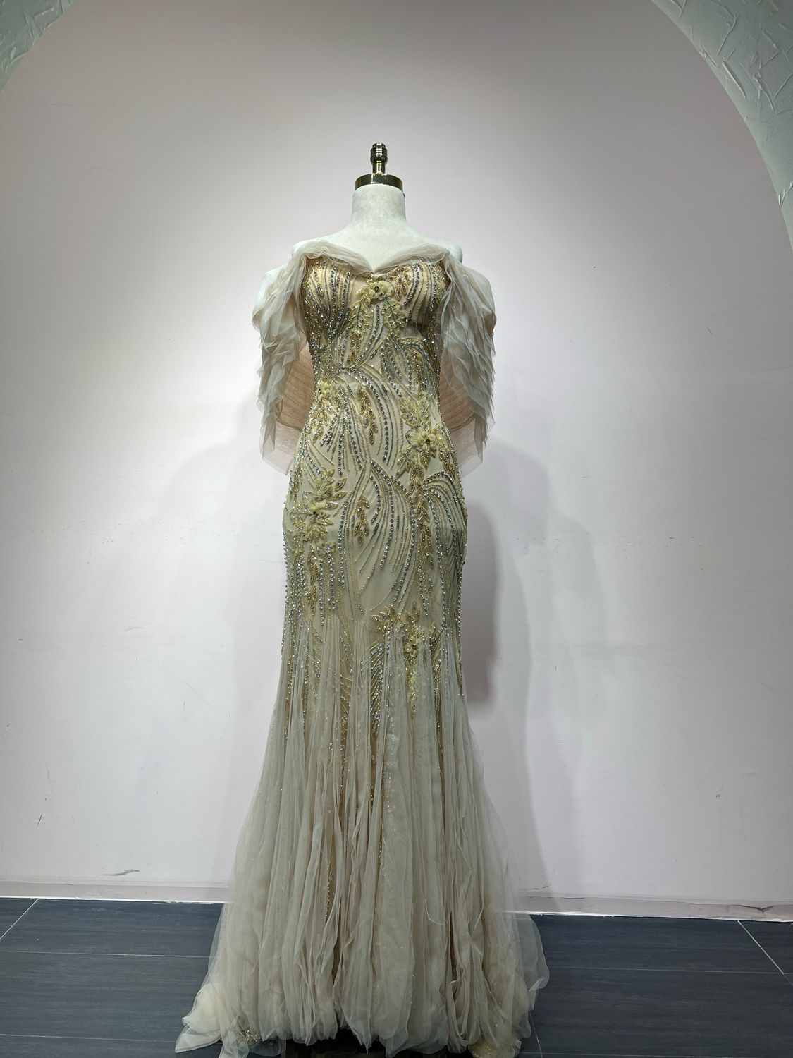 HAND EMBROIDERED TULLE GOWN