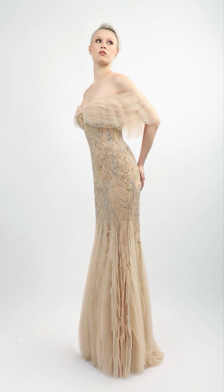 HAND EMBROIDERED TULLE GOWN
