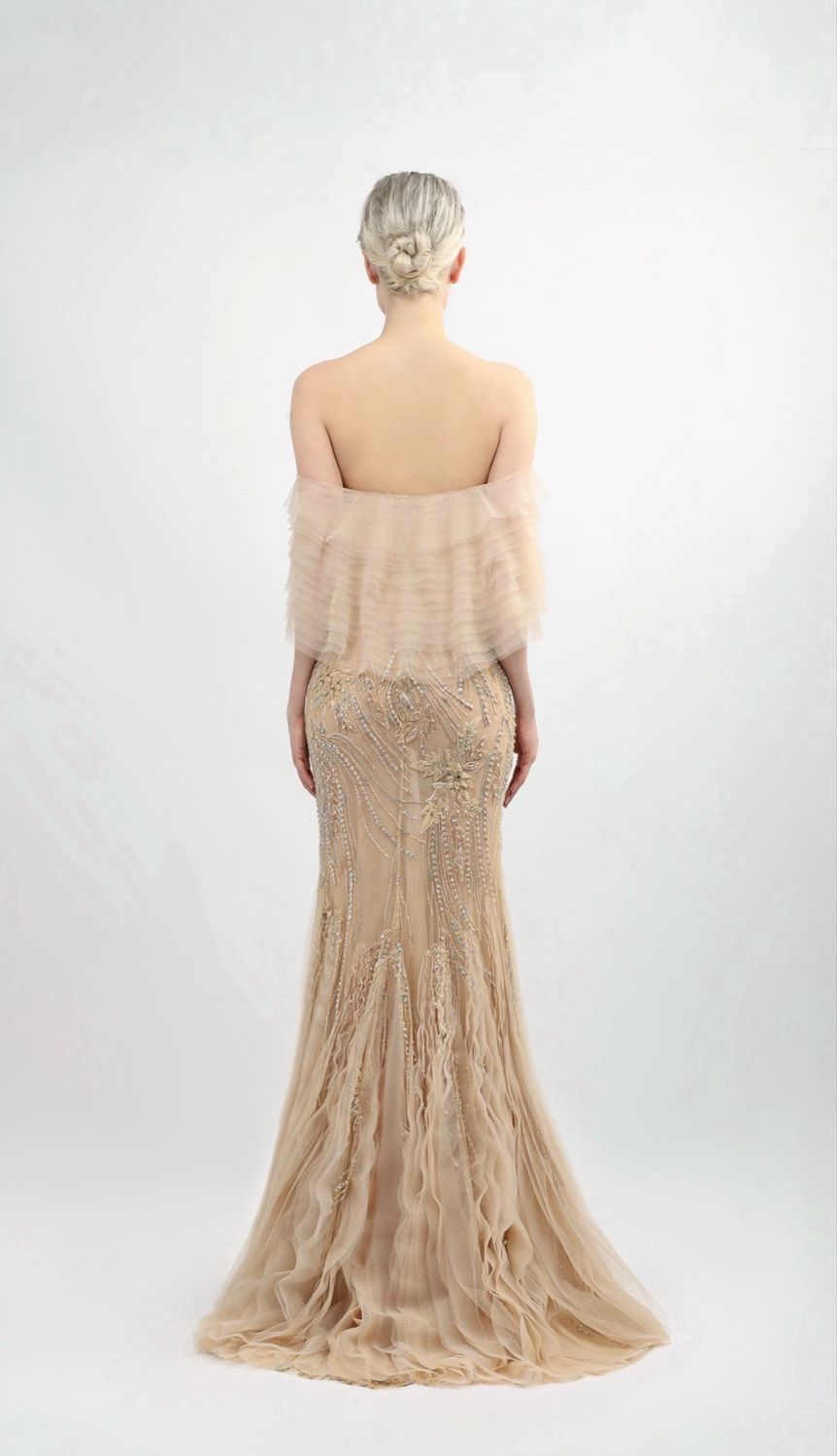 HAND EMBROIDERED TULLE GOWN