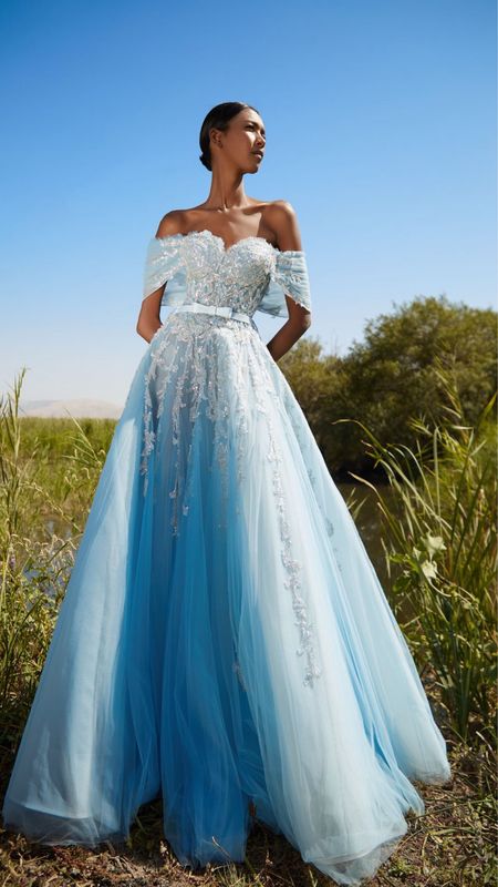 Long dress in	Baby Blue,	size 	42