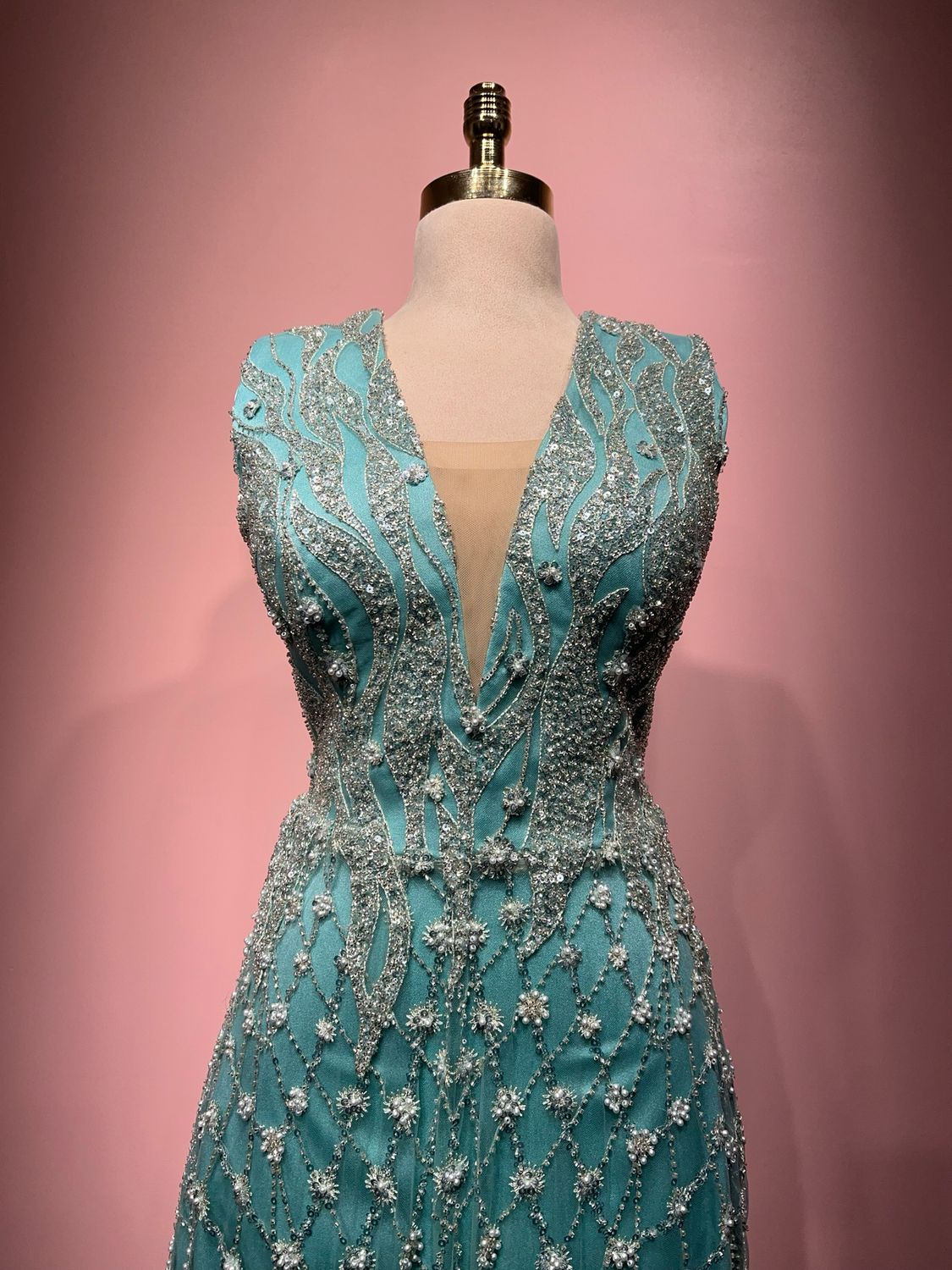 Vestido Largo menta con chal