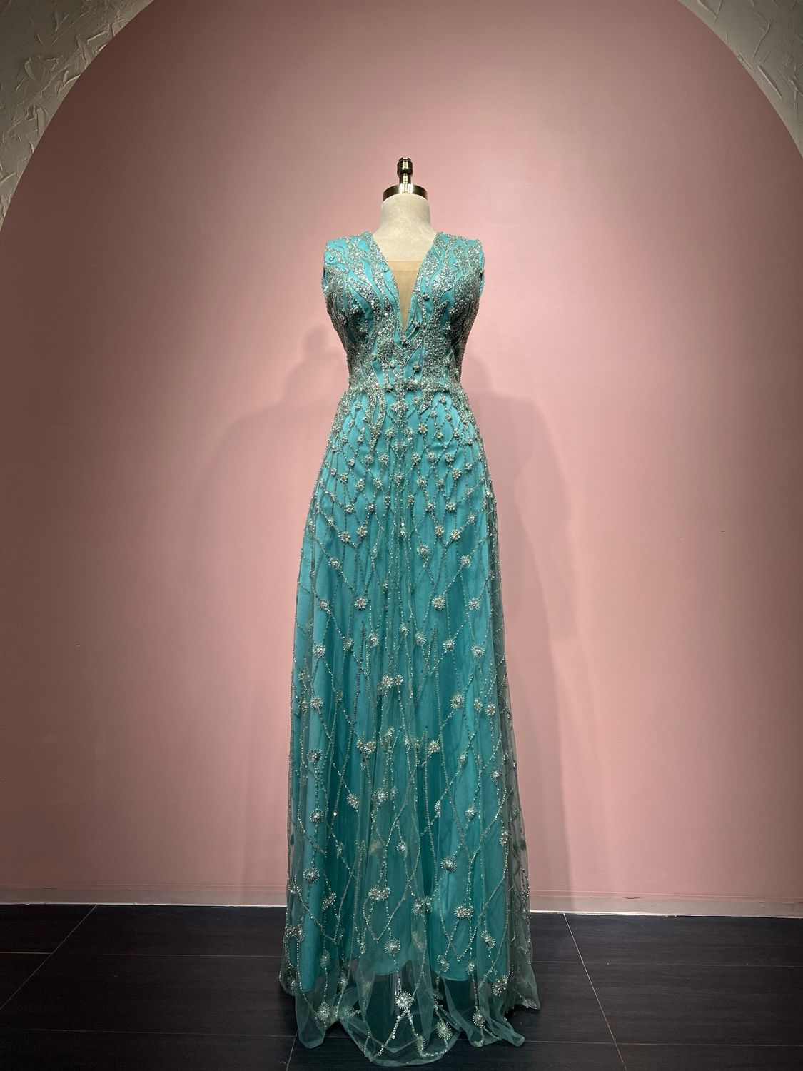 Vestido Largo menta con chal