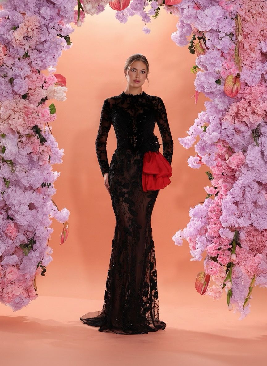 Vestido largo BLACK RED BOW