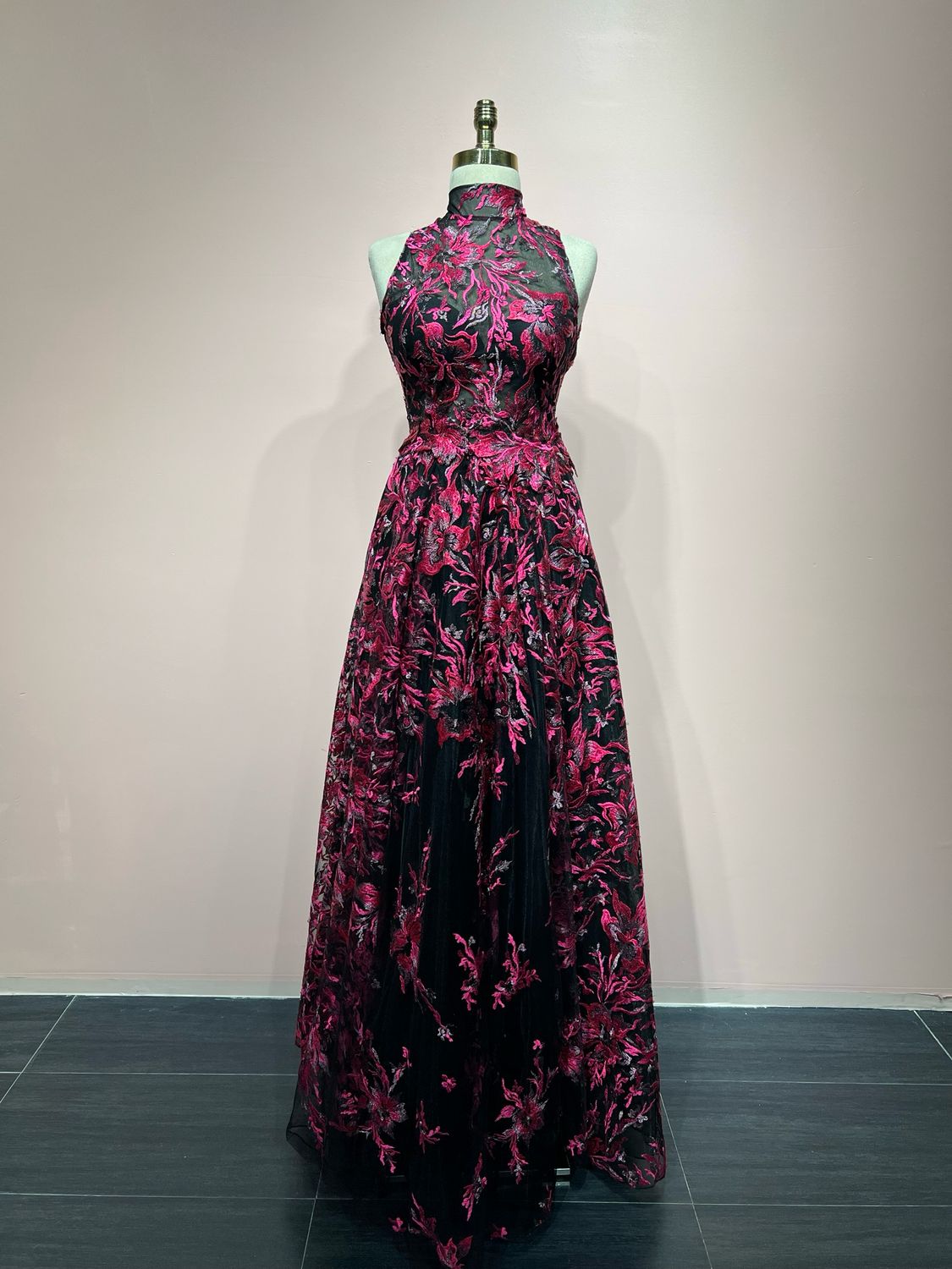 Vestido Largo - Negro / Fucsia - Talla: 38