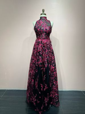 Vestido Largo - Negro / Fucsia - Talla: 38