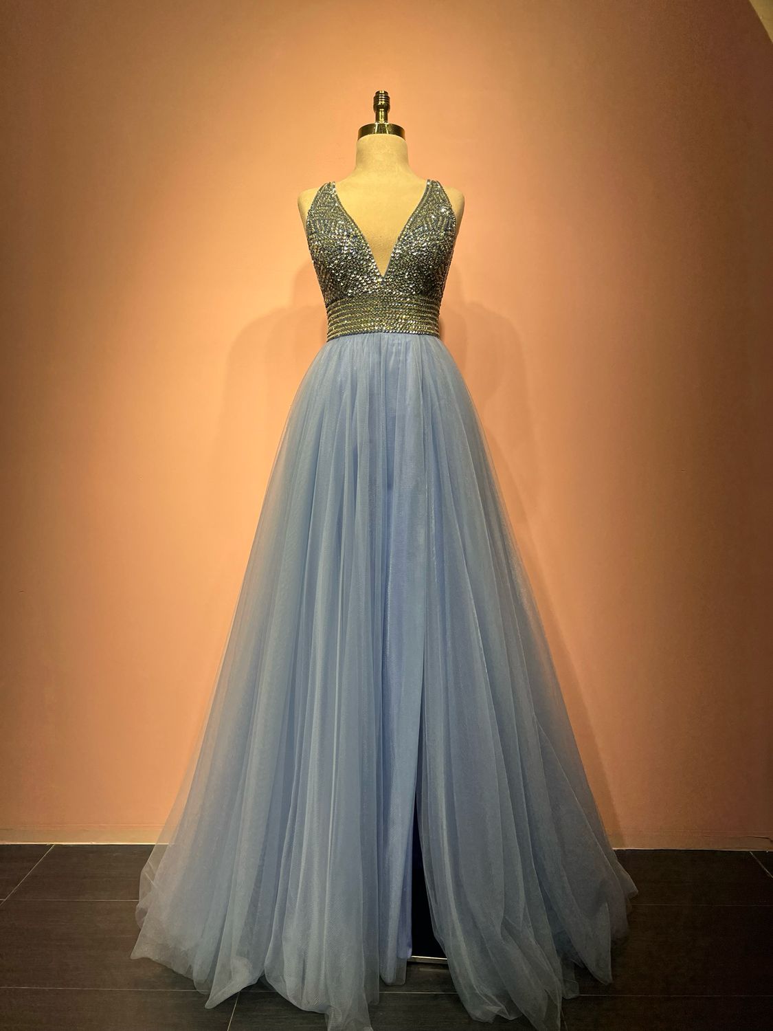 Vestido Largo,	CELESTE	,Talla	36