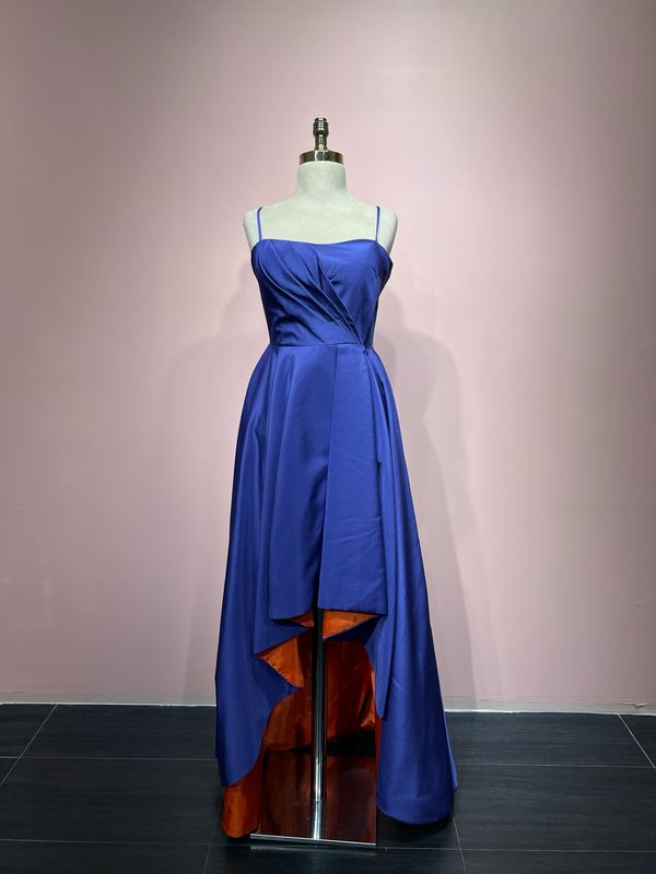 Purple with Orange, asymmetrical maxi dress.