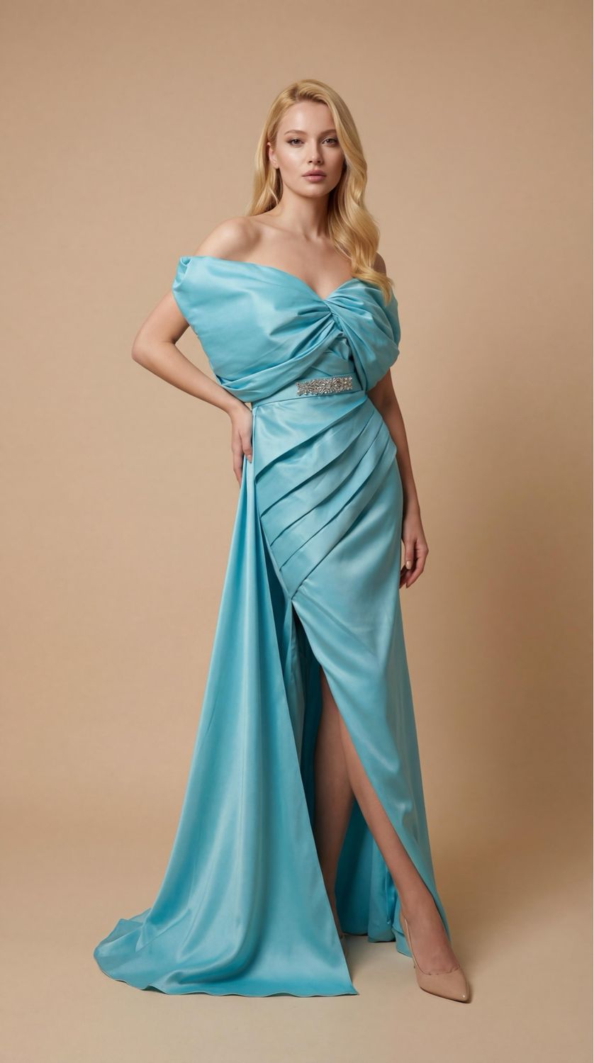 Long	turquoise blue	dress,	size	42