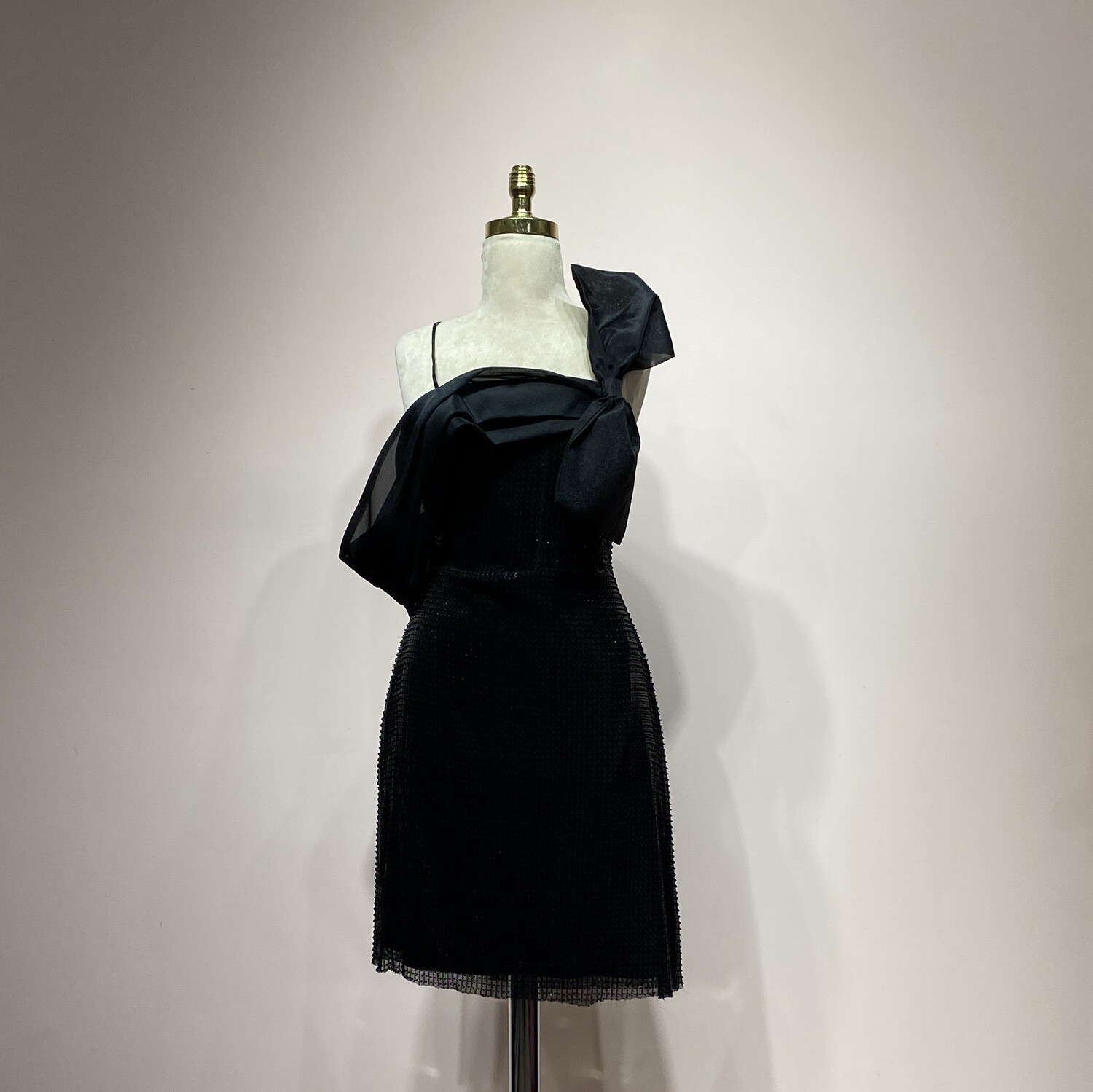 Black,	tube mini dress.