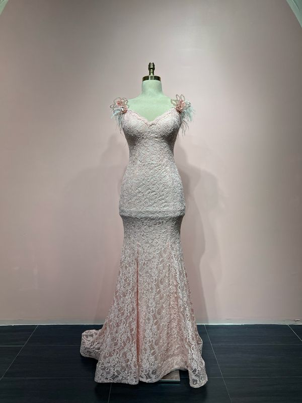 VESTIDO LARGO COLOR PEACH TALLA 38