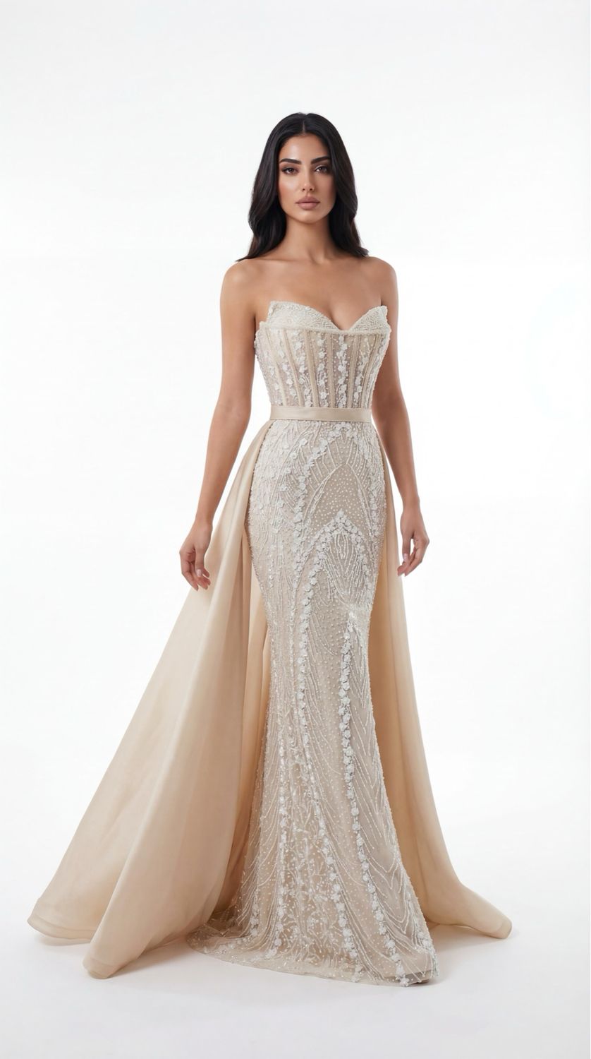 Long	champagne	dress,	size	40