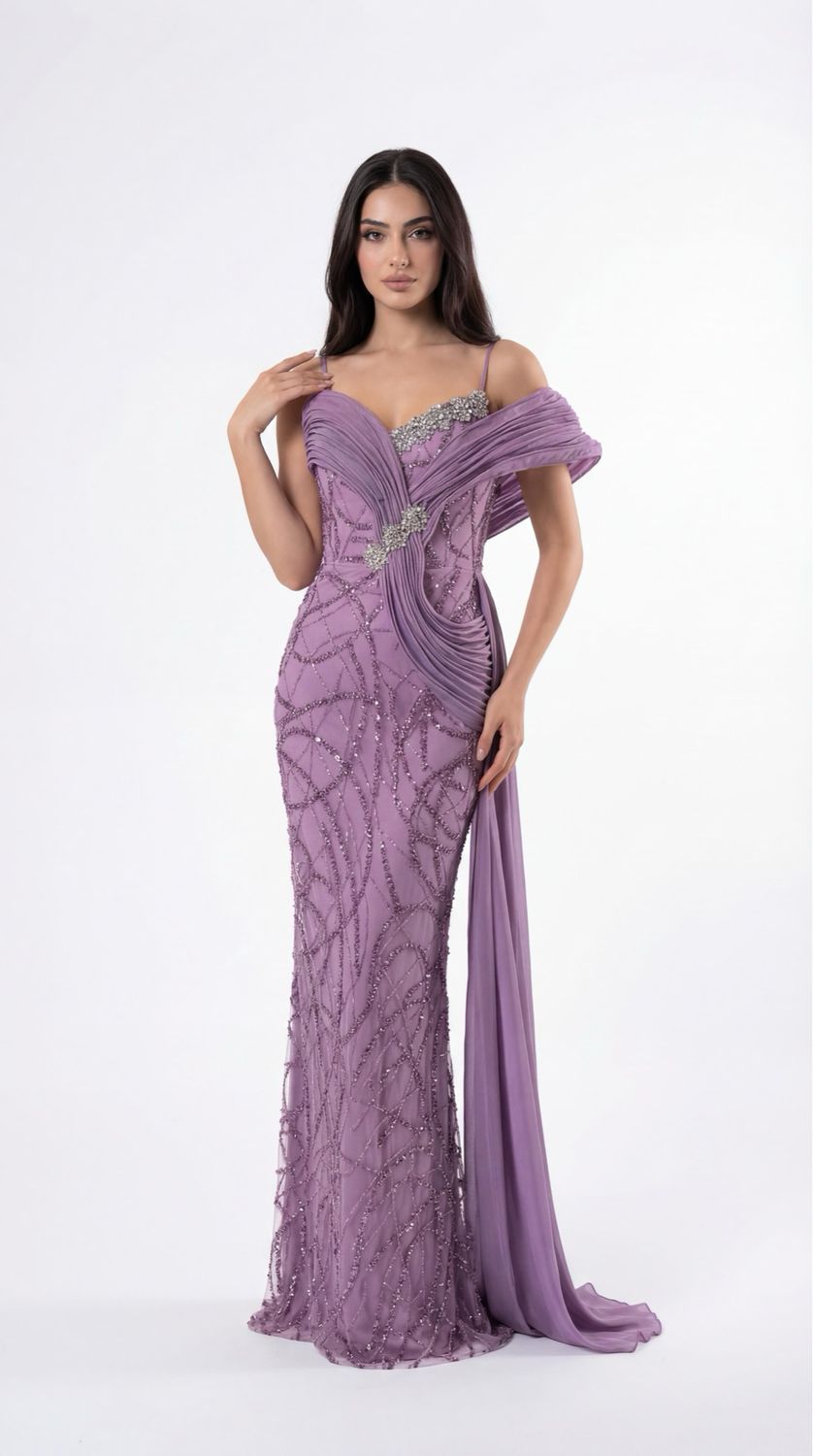 Long	lilac	dress,	size	42