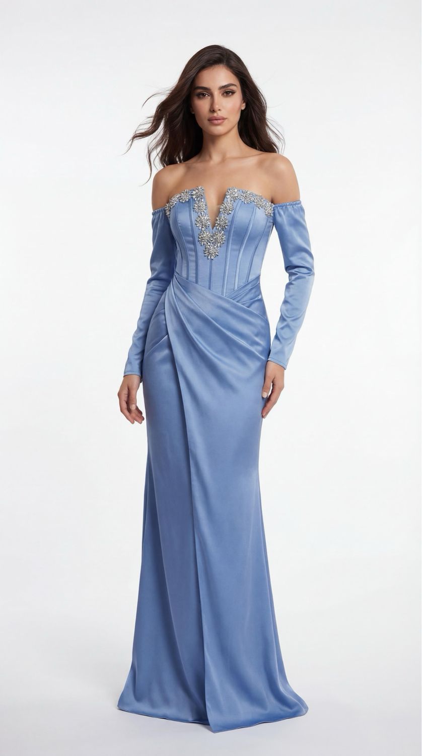 Long	indigo blue	dress,	size	38