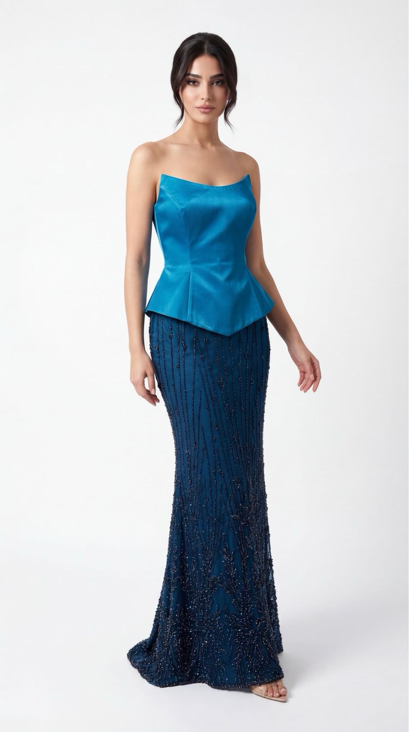 Long	turquoise blue	dress,	size	44