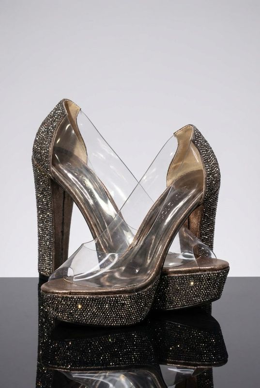 BLACK SILVER TRANSPARENT HEELS