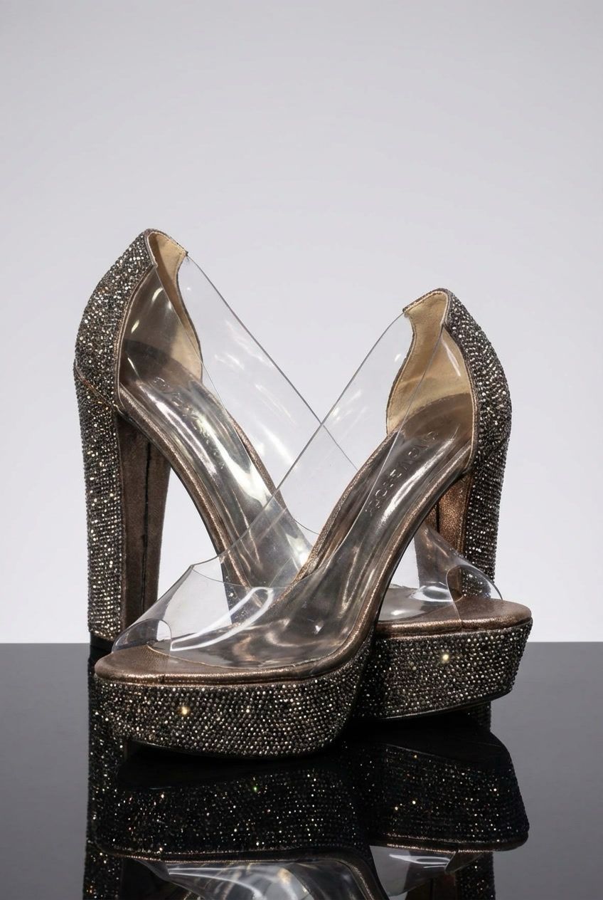 BLACK SILVER TRANSPARENT HEELS