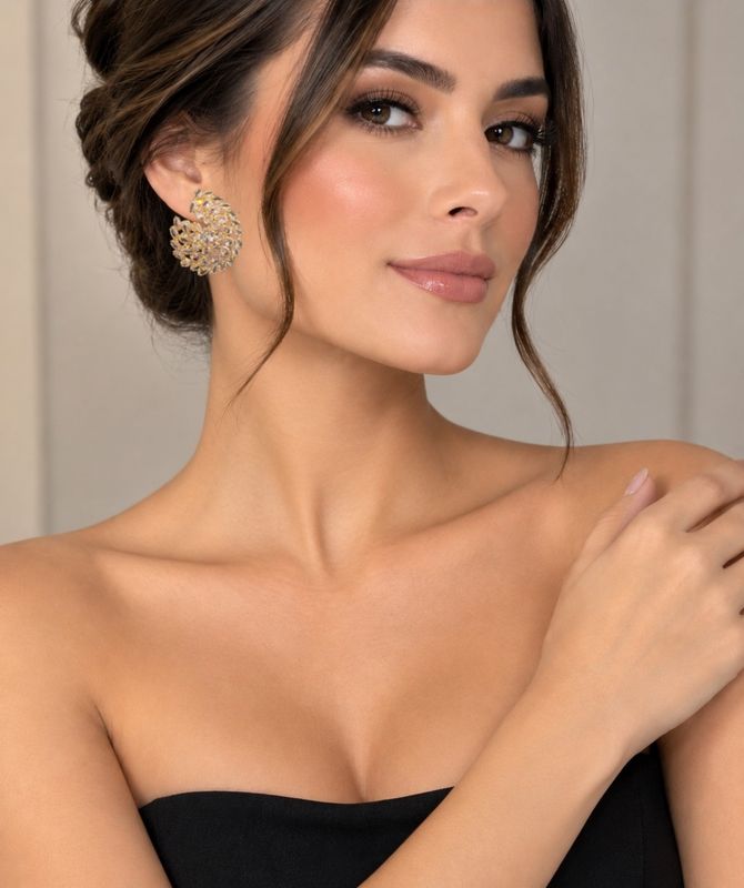 Aretes grandes dorados con cristales silver