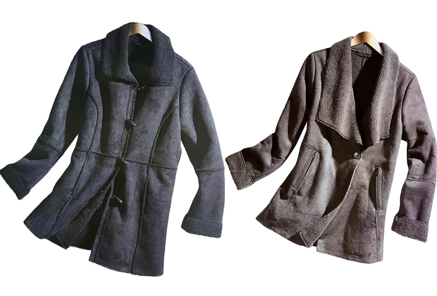 Warme  Damenjacke  mit Kragen Velour-Wildleder